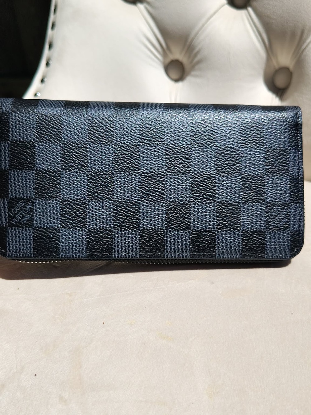 Checkerboard Zip Wallet in Black and Gray